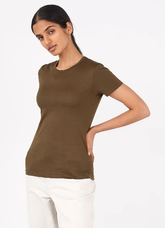 Women's Classic T-shirt in Dark Moss-- Houndstooth Herringbone Solid