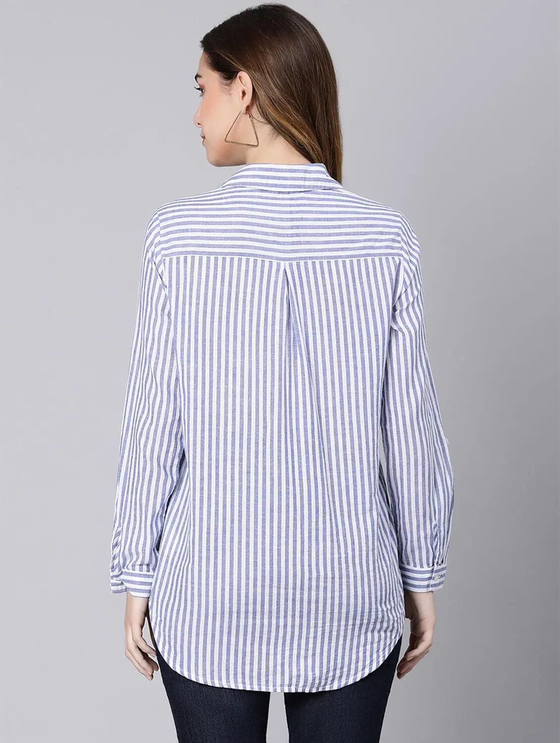 Perky Stripes Blue Color Women Shirt-- Cozy Warm Stylish