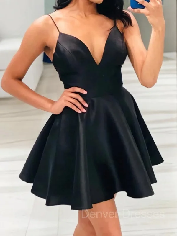 A-Line/Princess V-neck Short/Mini Satin Homecoming Dresses Crew Neckline Casual
