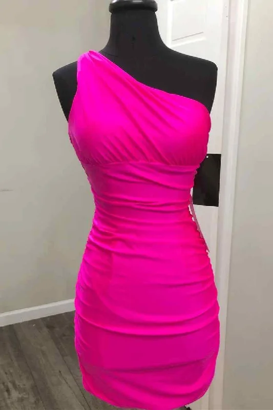 Tight One Shoulder Hot Pink Short Homecoming Dress Tunics Bestseller popular