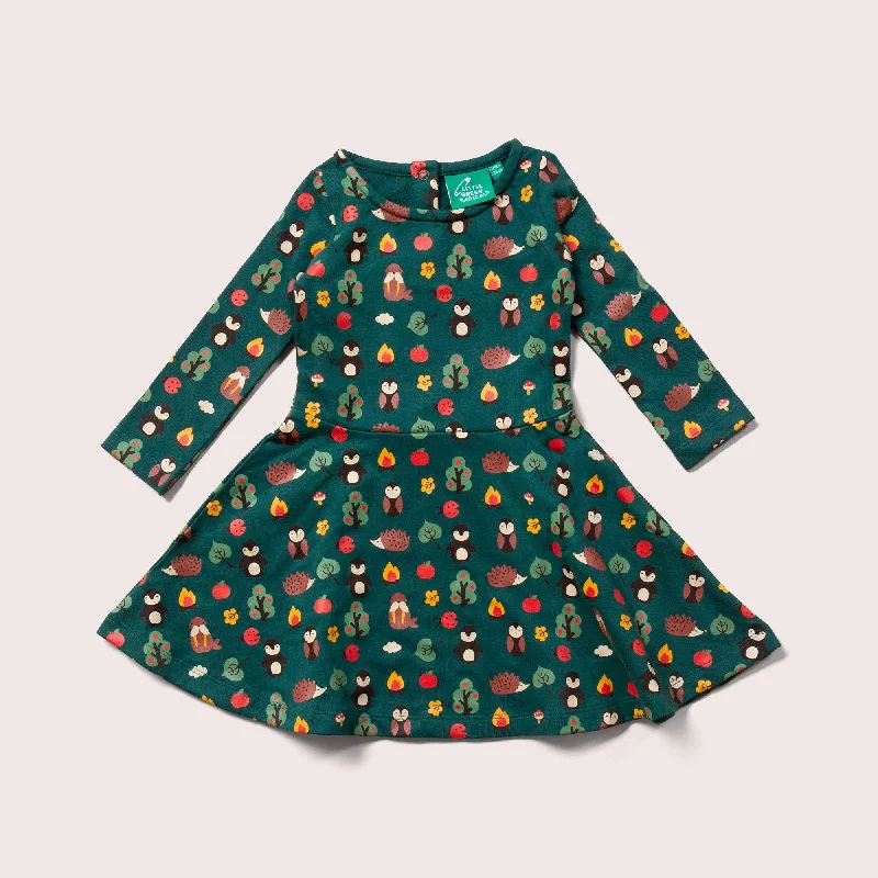 Woodland Walk Long Sleeve Spinny Dress Tunics Satin smooth