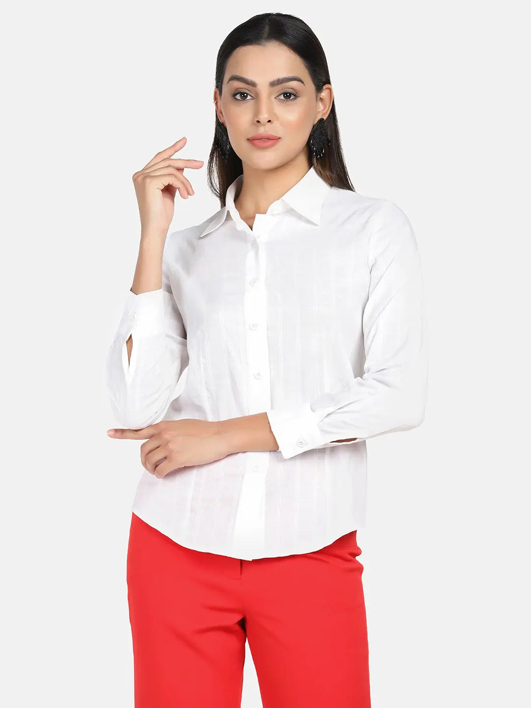 PowerSutra Formal Cotton Shirt - White-- Chenille Blend Fleece Blend Nylon Blend