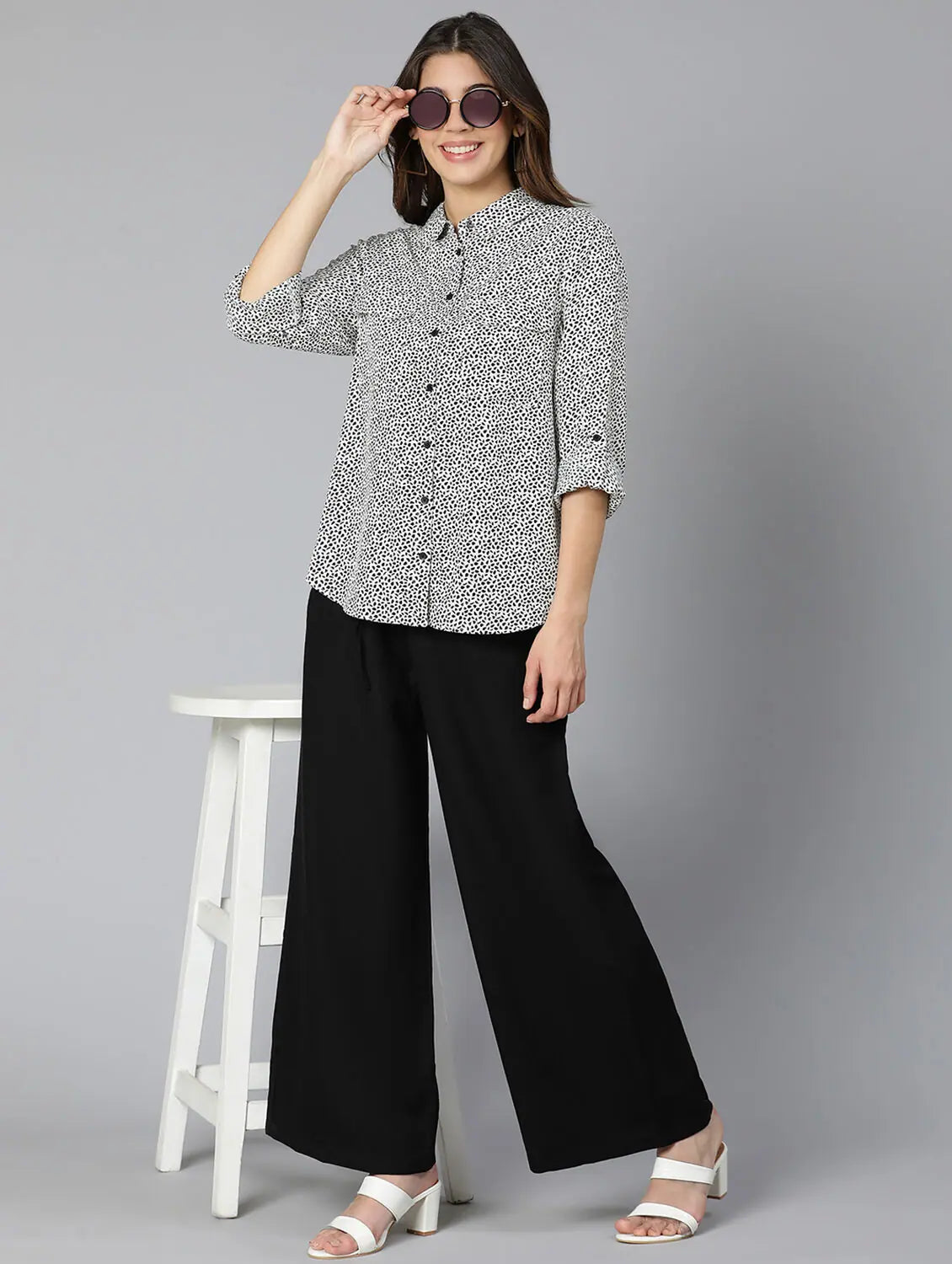 Ivory Soft Folral Print Women Shirt-- Terry Blend Velvet Blend Canvas Blend