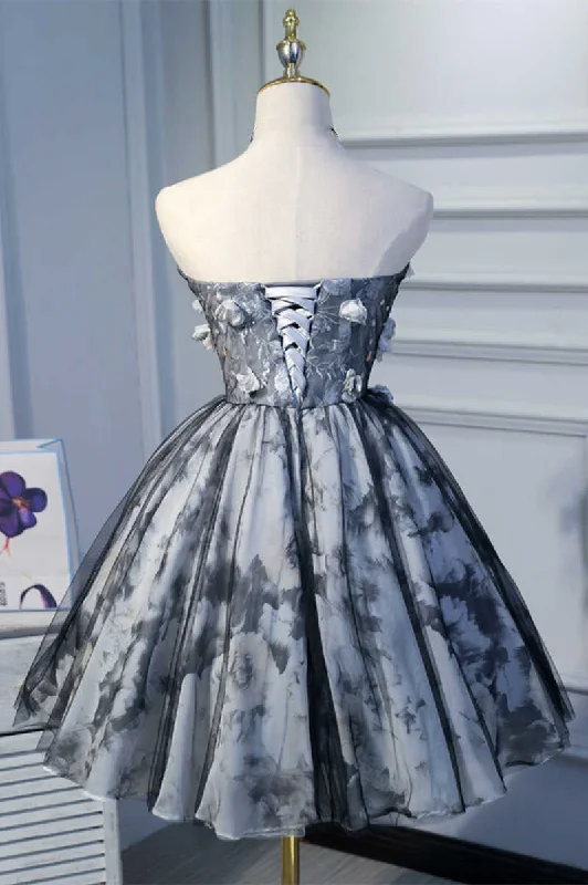 Flowers Strapless Lace-Up A-Line Short Homecoming Dress Tunics Fleece cozy