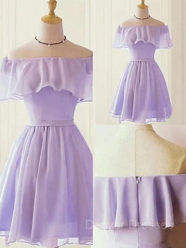 A-Line/Princess Off-the-Shoulder Short/Mini Chiffon Homecoming Dresses With Ruffles Tunics Fall fleece