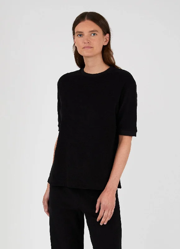 Women's Towelling T-shirt in Black-- Graphic T-Shirt Round Neck Polyester