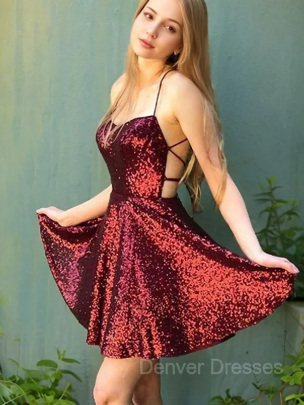 A-Line/Princess Spaghetti Straps Short/Mini Sequins Homecoming Dresses Casual Short Summer