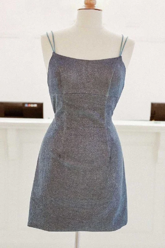 Tight Blue Short Homecoming Dress with Lace Up Back Tunics Recommended stylist