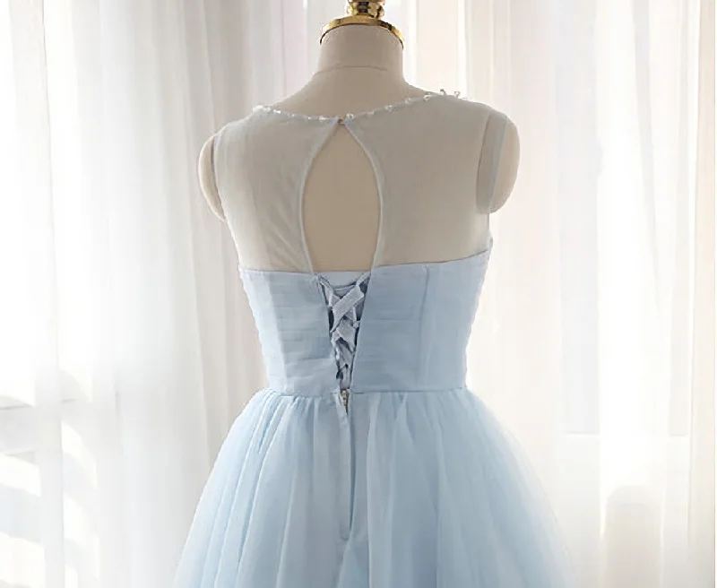 Simple Light Blue Short Tulle Cheap Elegant Charming Homecoming Dresses Tunics Stylish elegant