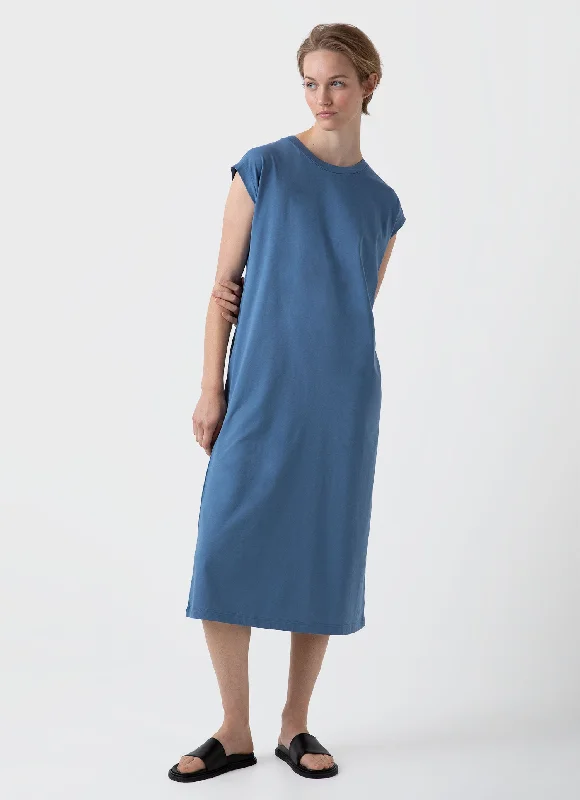 Women's T-shirt Dress in Bluestone-- Sequined Glittery Shiny