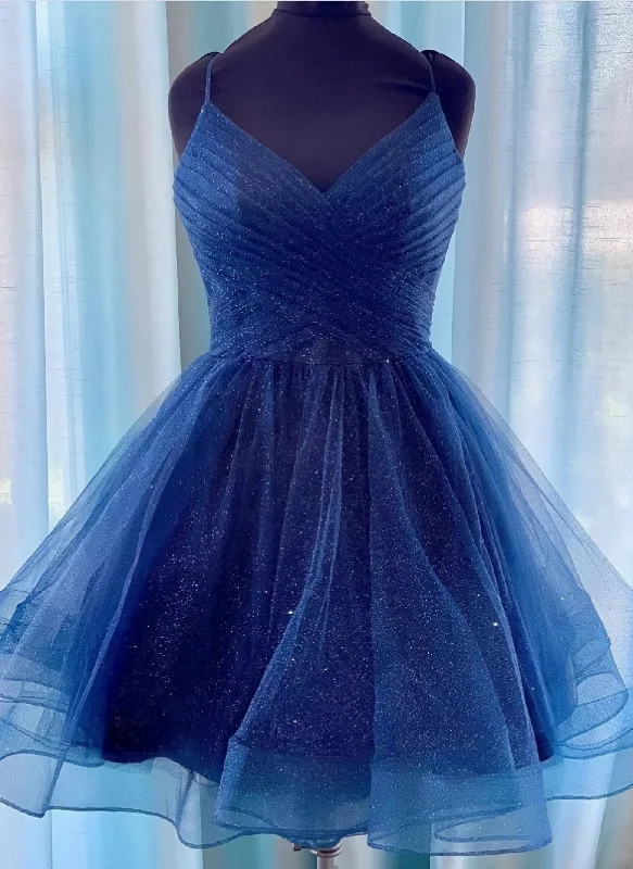 Sparkly Navy Blue V-neck Short Homecoming Dresses Tunics Top rated