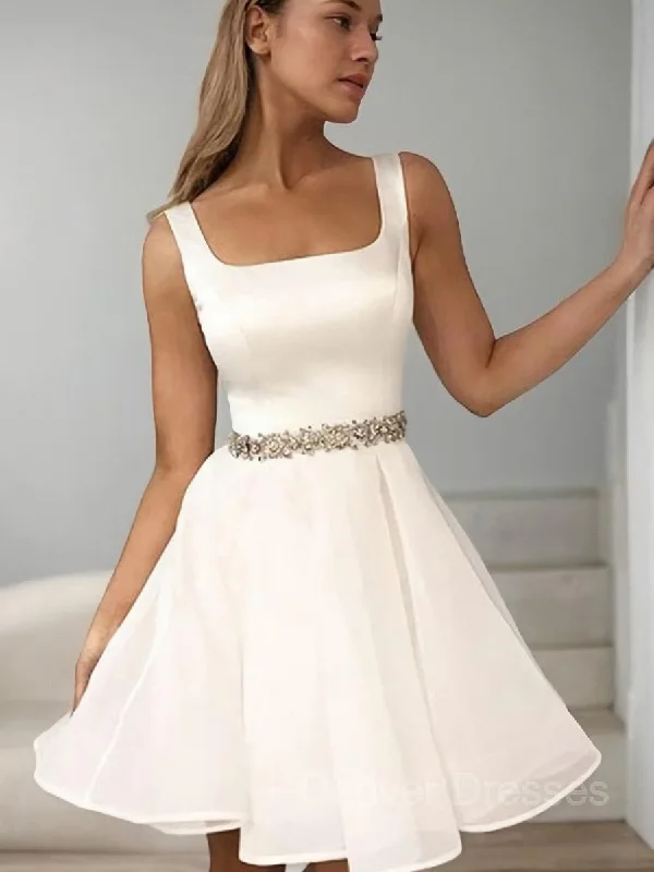 A-Line/Princess Straps Short/Mini Organza Homecoming Dresses With Beading Tunics Winter warm