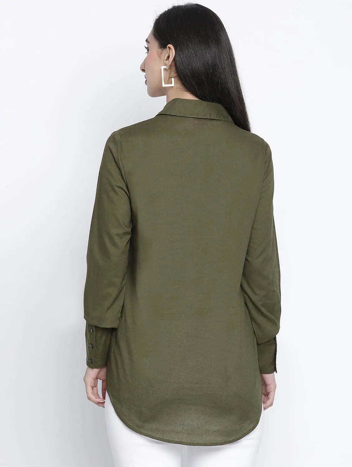 Kahki Solid Plain Women Shirt-- Modern Contemporary Chic
