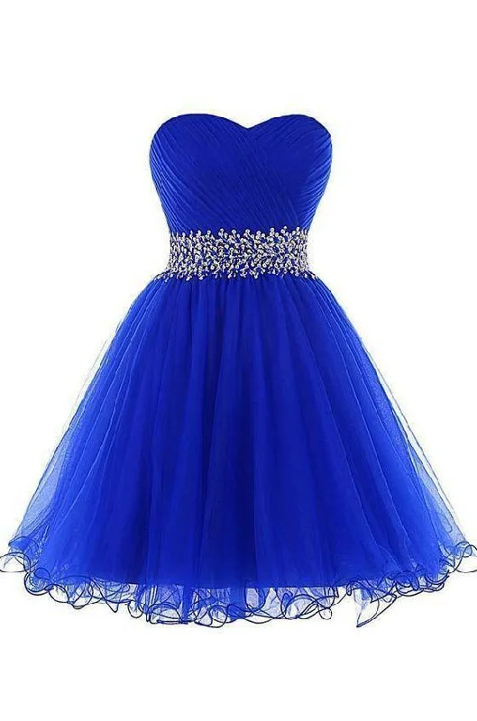 A Line Homecoming Dresses, A Line Sweetheart Short Tulle Lace Up Royal Blue Homecoming Dress Tunics Formal black