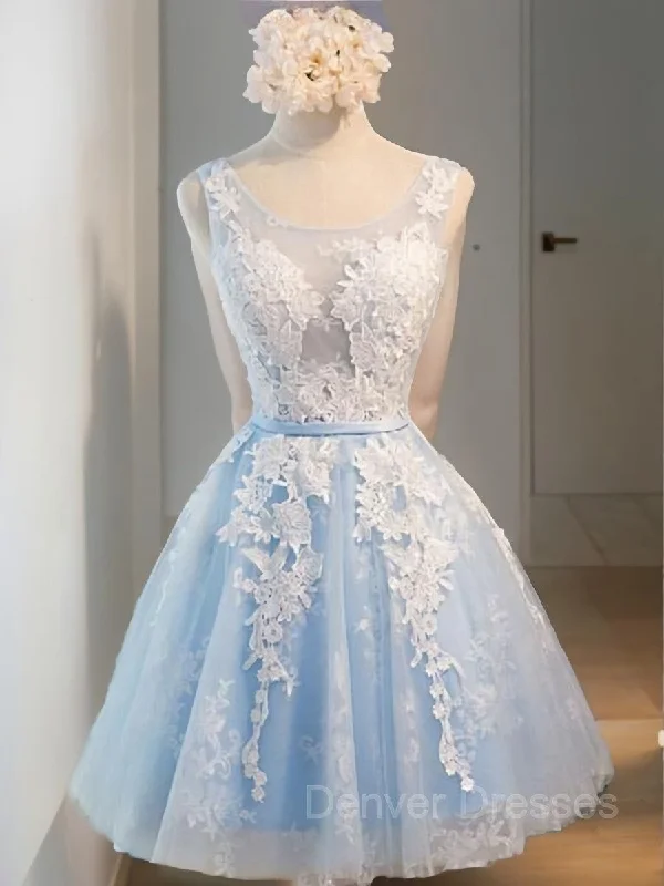 A-Line/Princess Scoop Short/Mini Tulle Homecoming Dresses With Appliques Lace Tunic Top Casual