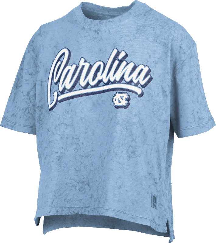 Carolina Acid Wash Blue Cropped T-Shirt-- Print Jacquard Patchwork