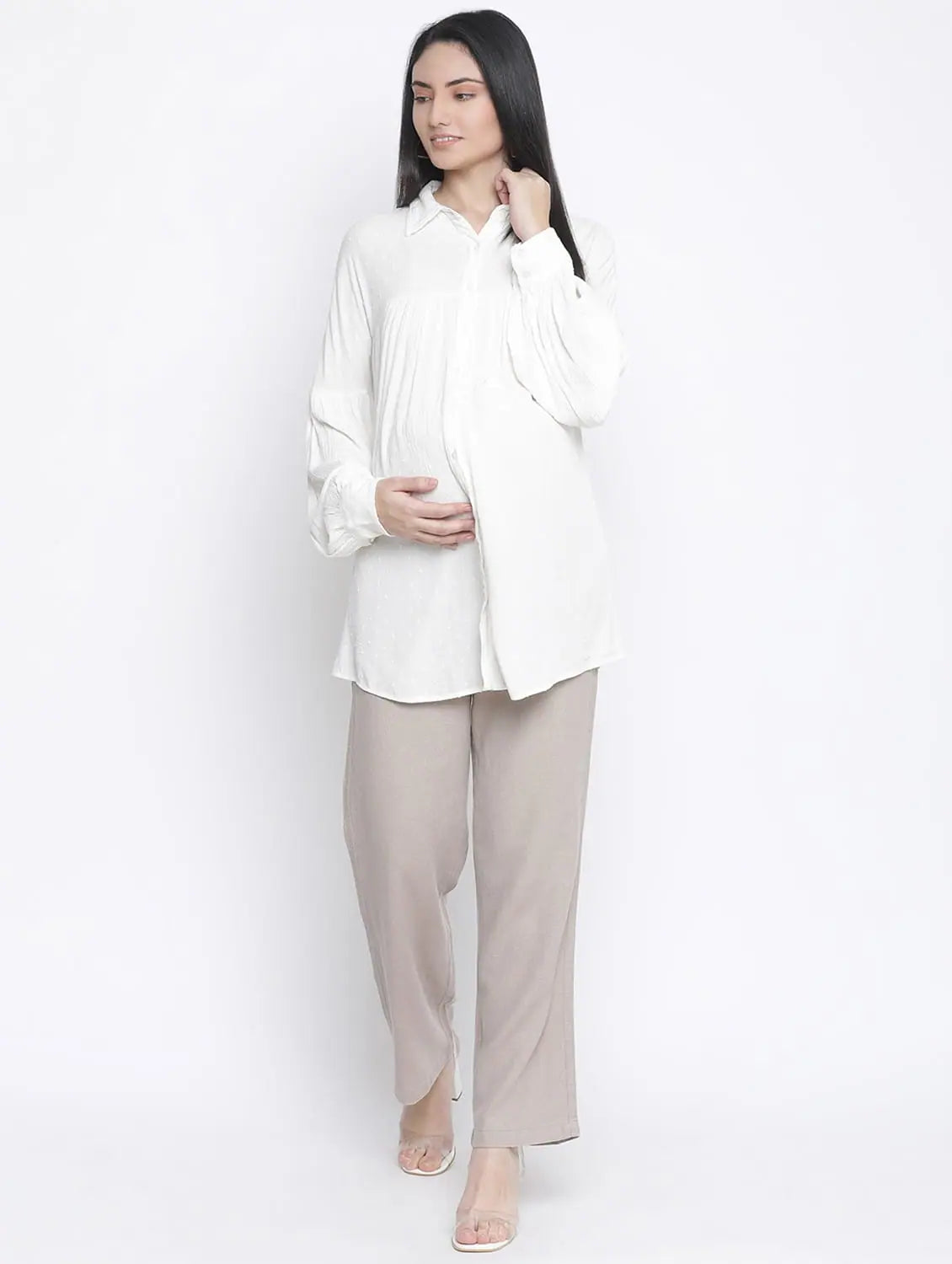 Gizzling White Maternity Shirt-- Seamless Knitted Crochet