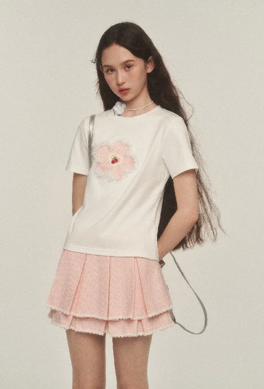 Small Flower Patch Embroidered Short Sleeve T-shirt AYF0040-- Jersey Fabric Tulle Fabric Batik Fabric