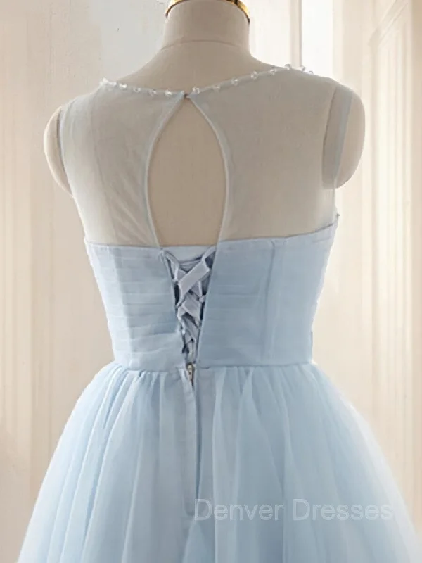 A-Line/Princess Scoop Short/Mini Tulle Homecoming Dresses With Beading Maxi Flowy Bohemian