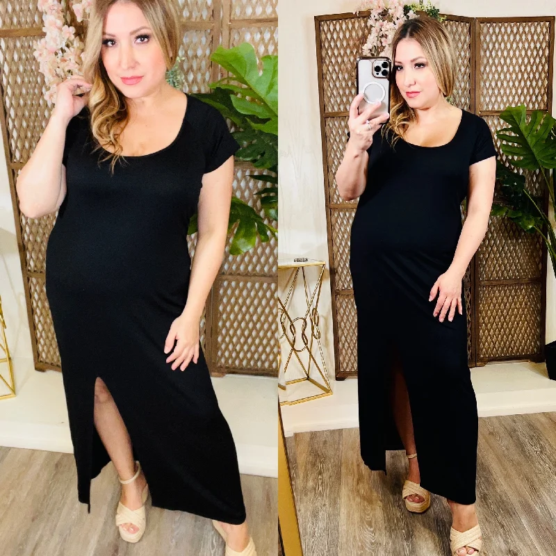 Black Front Slit Dress Tunics Ceremony elegant
