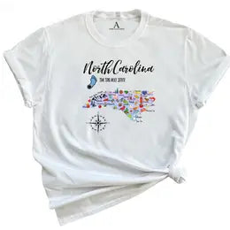 North Carolina State Map Soft Cotton T-Shirt Tee-- Modern Contemporary Chic