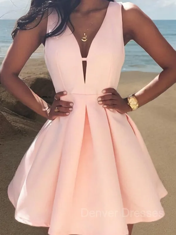 A-Line/Princess V-neck Short/Mini Satin Homecoming Dresses Tunics Party sparkling