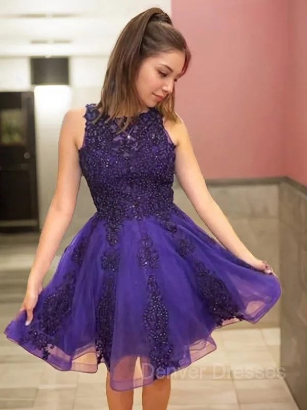 A-Line/Princess Scoop Short/Mini Tulle Homecoming Dresses With Beading Tunics Canvas sturdy