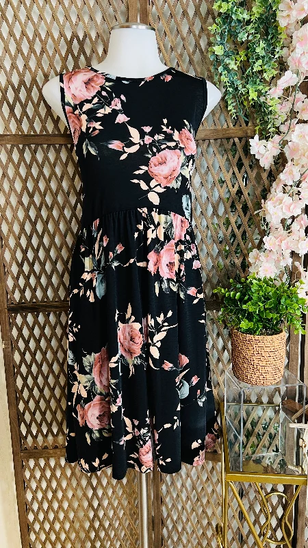 Empire Waist Floral Dress Tunics Formal black