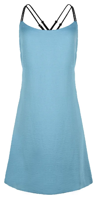 BLUE SATIN SLIP DRESS Tunics Chic fashionable