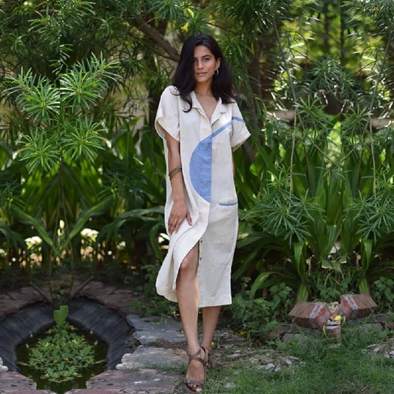 Contemporary Patchwork Kaftan Dress | Stylish | Hand-Crafted | Off-White Tunics Fall fleece