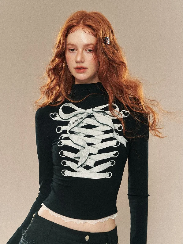 Romantic Revival Half-High Collar Lace T-shirt DIA0208-- Welt Pockets Slit Pockets