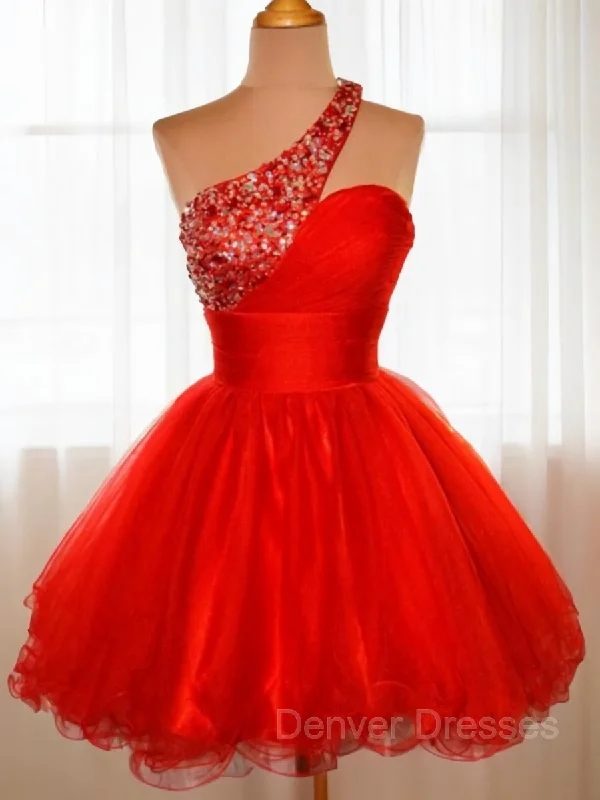 A-Line/Princess One-Shoulder Short/Mini Tulle Homecoming Dresses With Sequin Tunics Running lightweight
