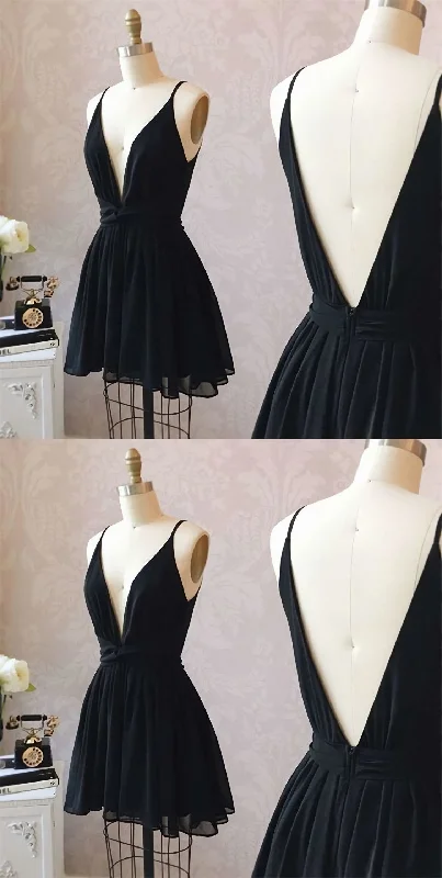 Cute Black Chiffon Short Little Black Homecoming Dresses Tunics Chic fashionable