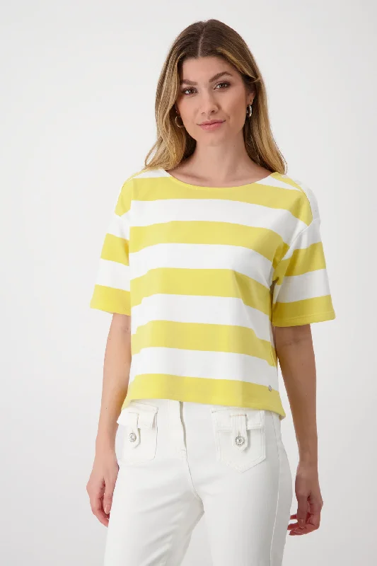 T-Shirt, dry lemon Ringel-- Striped Floral Plaid