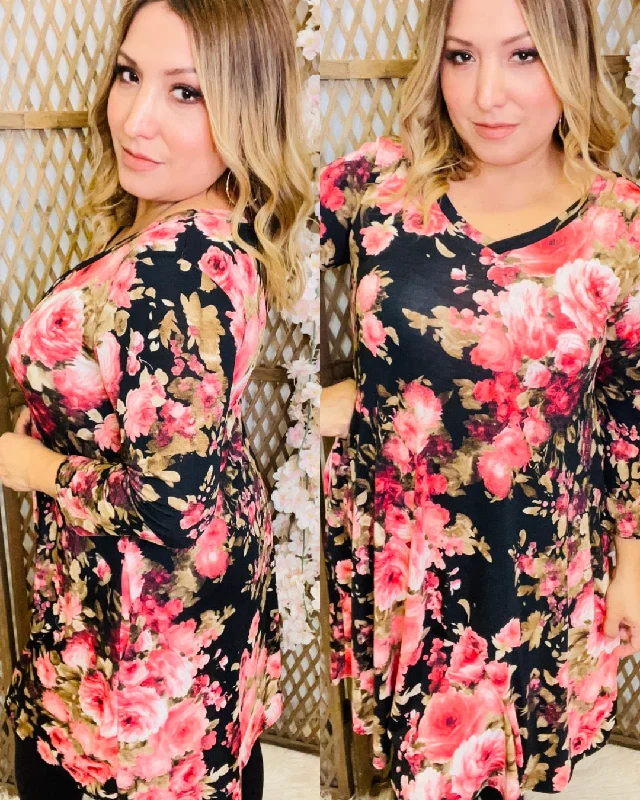 Black Background Swing Dress Tunics Velvet soft