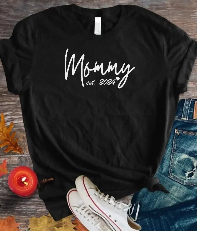 Tshirt - Mommy established with the year-- Chenille Brocade Lace