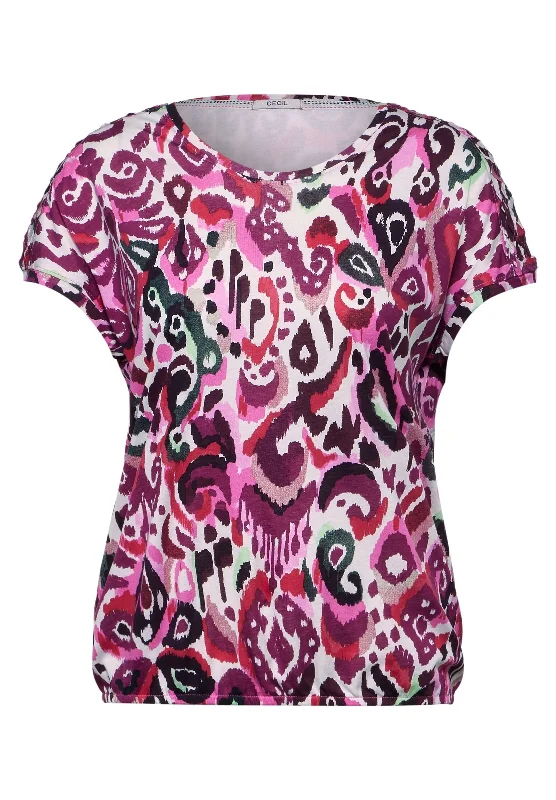 T-Shirt mit Ornament Print-- Polka Dot Checkered Tartan