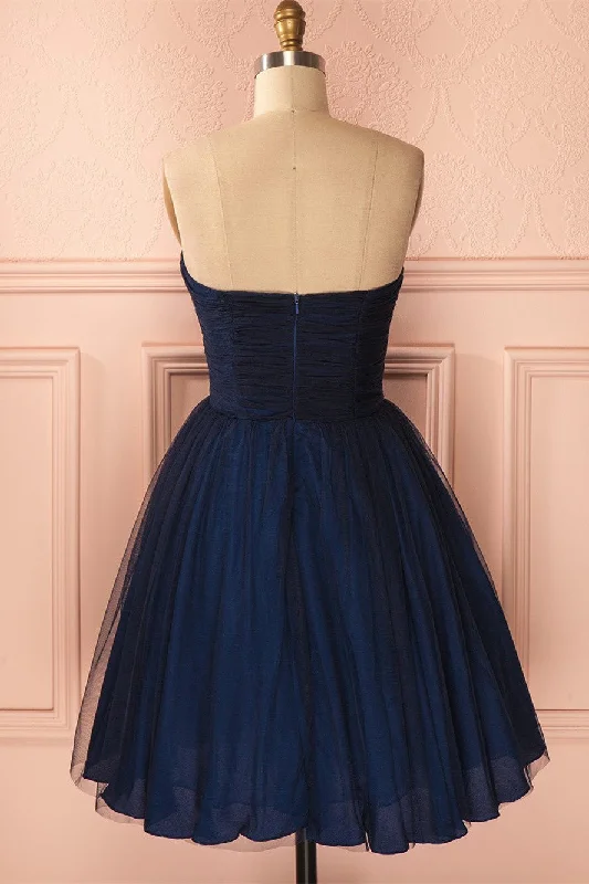 Strapless Short Navy Blue Tulle Homecoming Dress Tunics Timeless classic