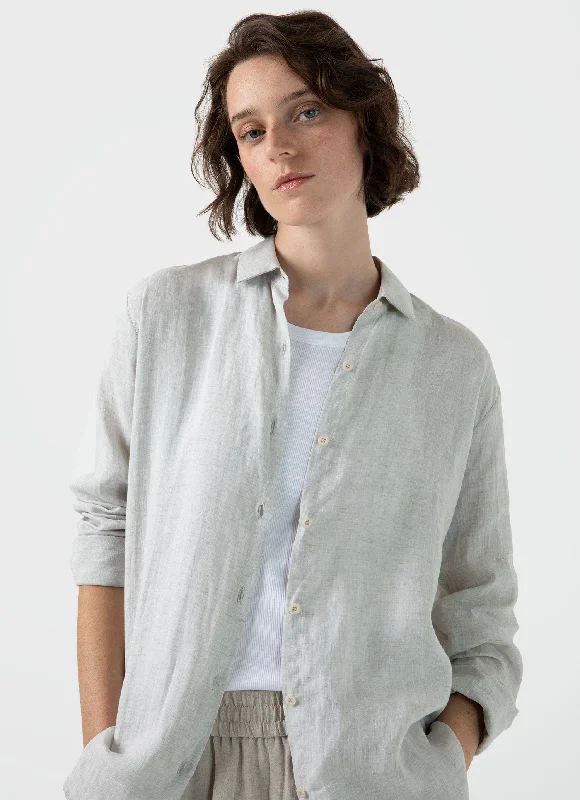 Women's Linen Shirt in Oatmeal Melange-- Chenille Fabric Brocade Fabric Lace Fabric