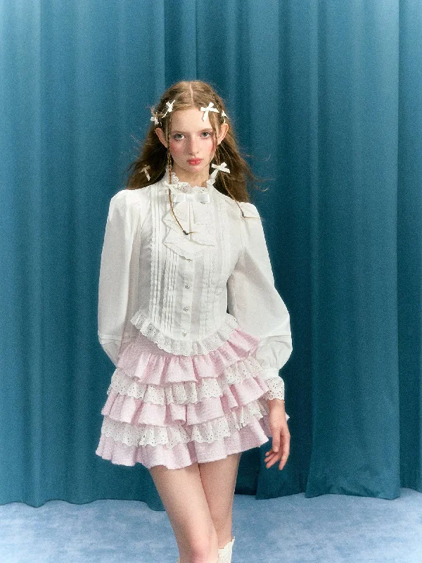 White Retro Palace Puff Sleeves Waist Shirt NAR0047-- Elegant Classic Vintage