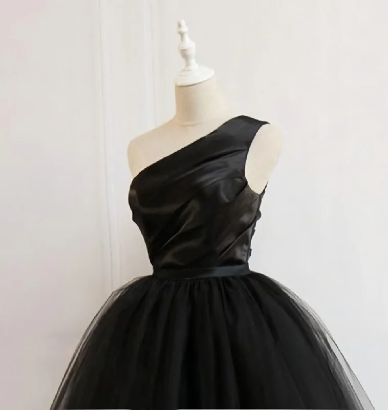Black One Shoulder Short Black Tulle Homecoming Dresses Tunics Favorite customer