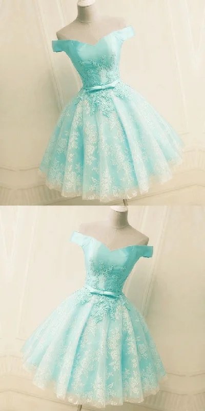 Green Off The Shoulder Appliques Short Homecoming Dress Tunics Mesh breathable