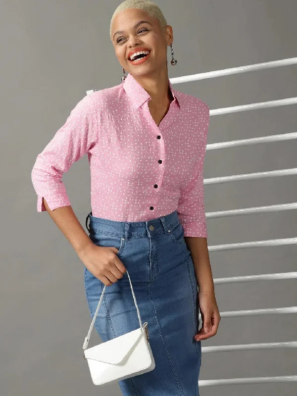 Women's Pink Printed Shirt-AE-333102-Pink-- Striped Floral Plaid