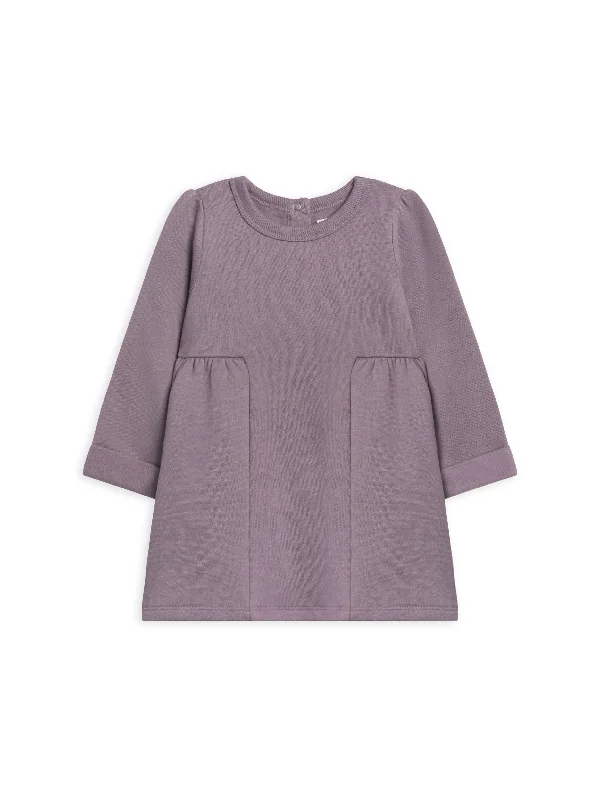 Fran Fleece Cuff Sleeve Dress - Fog Off-the-shoulder Chic Trendy