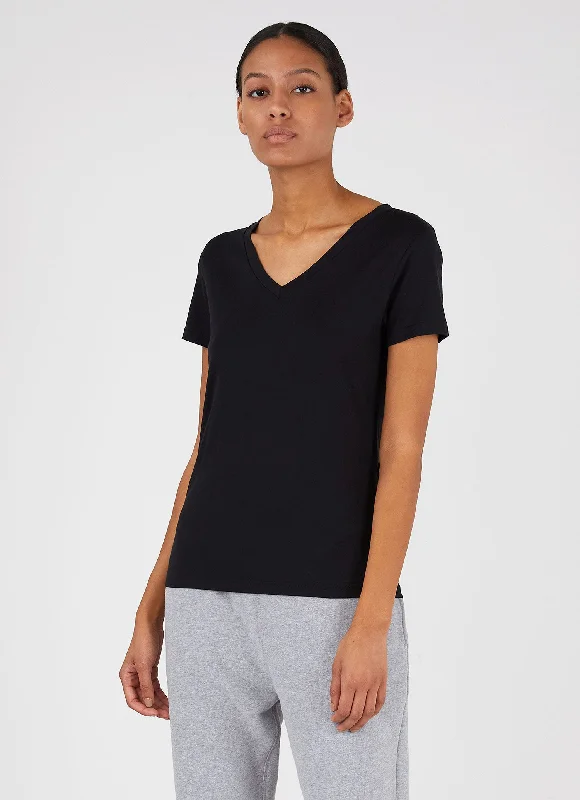 Women's V-neck T-shirt in Black-- Layered Multi-layer Single Layer