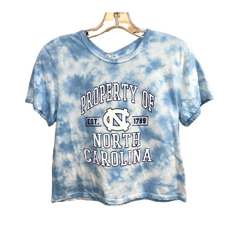 Women's Property of North Carolina Tie-dye Cropped T-shirt-- Rayon Velvet Corduroy