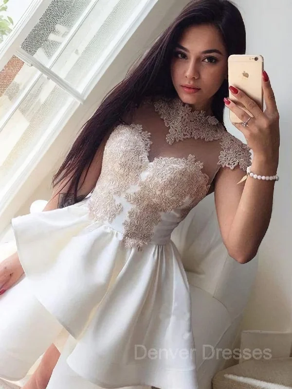 A-Line/Princess High Neck Short/Mini Satin Homecoming Dresses Tunics Luxurious high-end