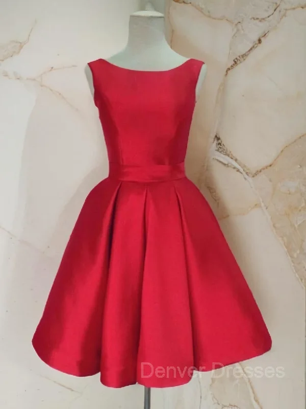 A-Line/Princess Scoop Short/Mini Satin Homecoming Dresses With Bow Tunics Exclusive limited