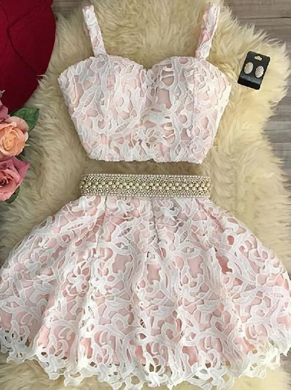Adorable Two Piece A Line Lace Short Short Homecoming Dresses Tunics Exclusive limited
