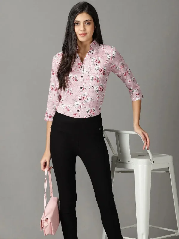 Women's Mauve Printed Shirt-AE-3149-Mauve-- Casual Formal Business